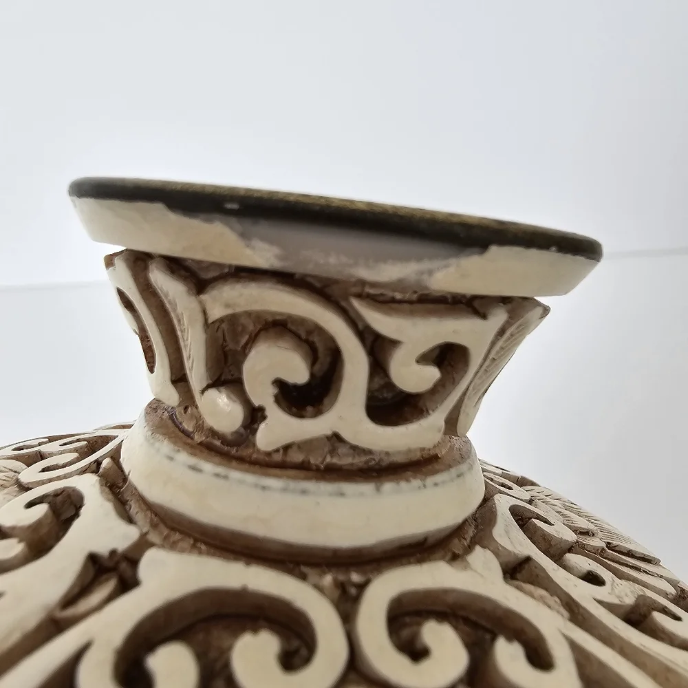 Vintage Cream Faux Cinnabar Vase – 8
